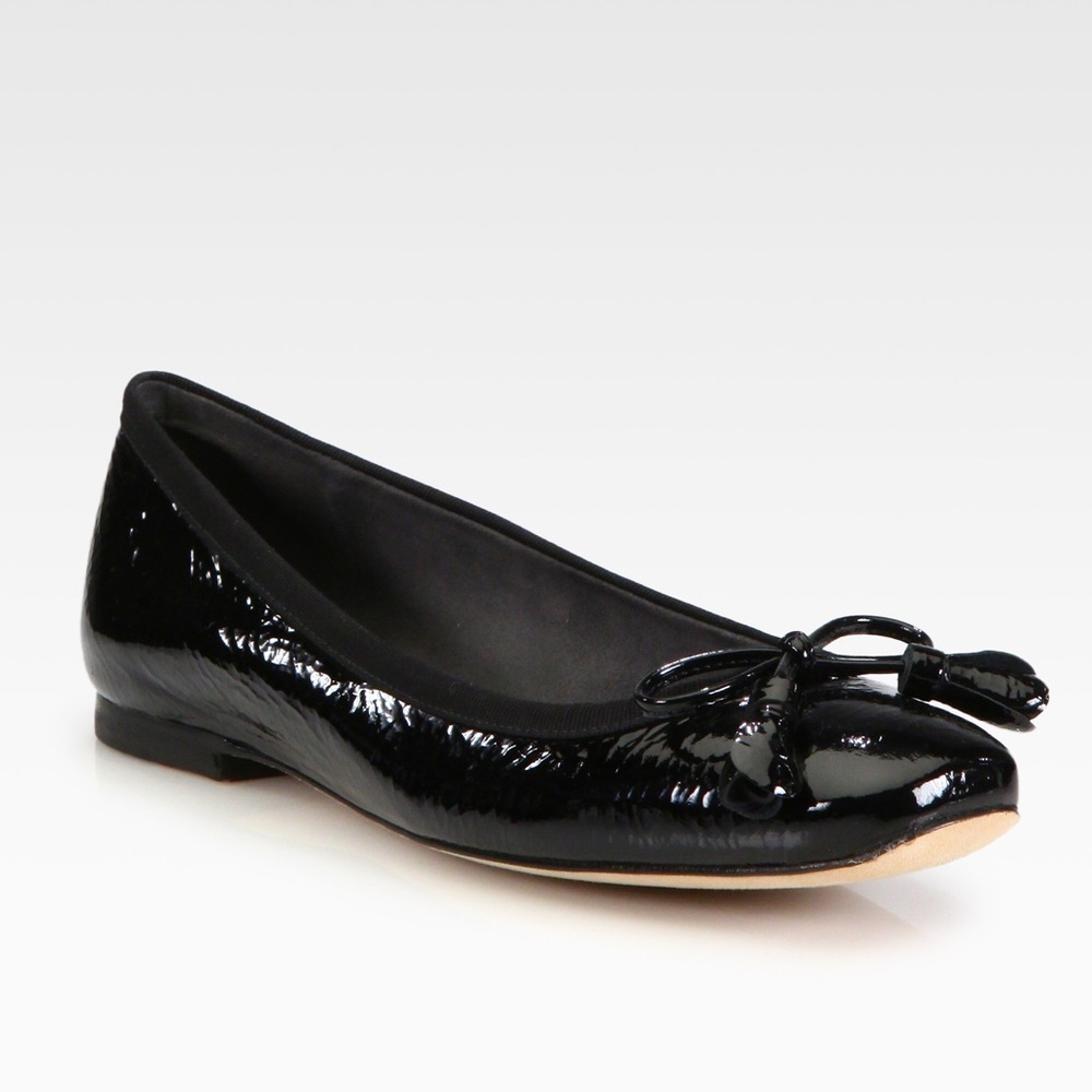 Stuart Weitzman Black Patent Tulip Bow Flats 9.5